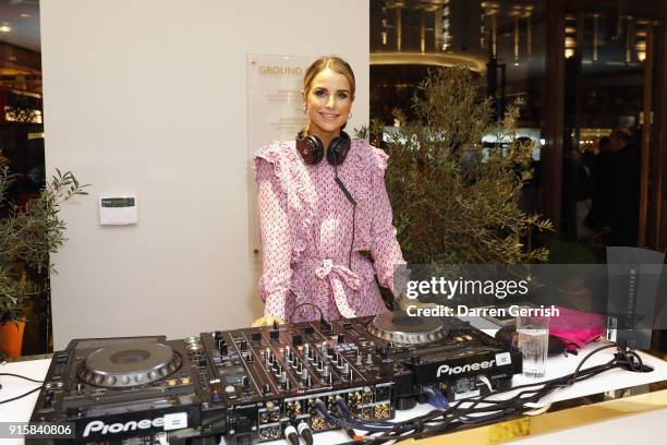 Vogue Williams DJs at L'OCCITANE launch party at their flagship store on 74-76 Regent street on February 8, 2018 in London, England.