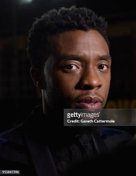 Chadwick Boseman attends the European Premiere of Marvel Studios' "Black Panther" at the Eventim Apollo, Hammersmith on February 8, 2018 in London,...