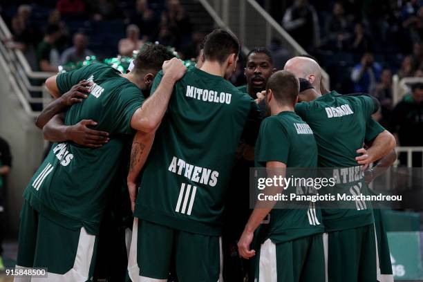 Players of Panathinaikos react before the 2017/2018 Turkish Airlines EuroLeague Regular Season Round 22 game between Panathinaikos Superfoods Athens...