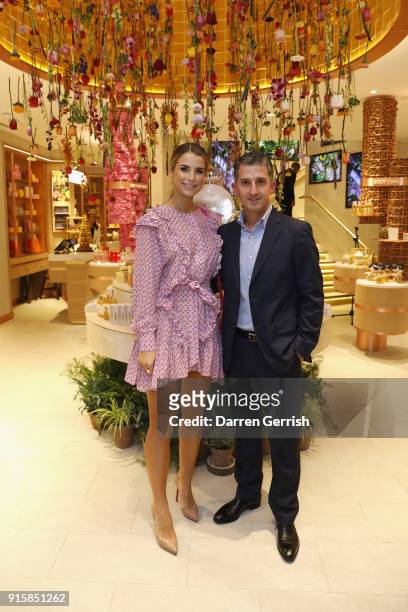 Vogue Williams and Alain Harfouche, General Manager L'Occitane UK & Ireland, attend L'OCCITANE launch party at their flagship store on 74-76 Regent...