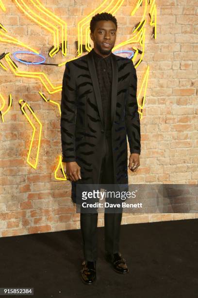 Chadwick Boseman attends the European Premiere of "Black Panther" at the Eventim Apollo on February 8, 2018 in London, England.