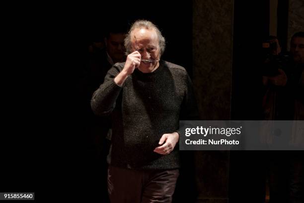 Spanish singer Joan Manuel Serrat performs during the presentation of his upcoming tour 'Mediterraneo da capo' at the Fine Arts Circle in Madrid,...