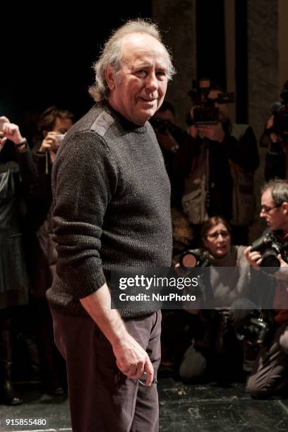 Spanish singer Joan Manuel Serrat performs during the presentation of his upcoming tour 'Mediterraneo da capo' at the Fine Arts Circle in Madrid,...