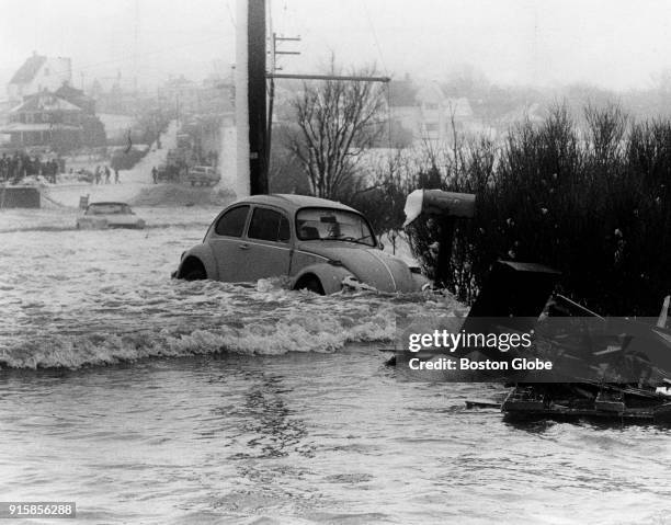 Volkswagon car washed into Warren Avenue in Plymouth, Mass., on Feb. 7 following the Blizzard of 78.