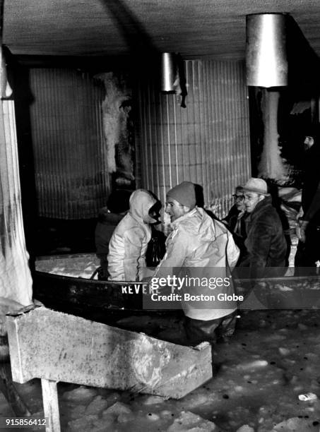 People are evacuated from their home at Ocean View Towers in the Beachmont area of Revere, Mass., on Feb. 8 following the Blizzard of 78.