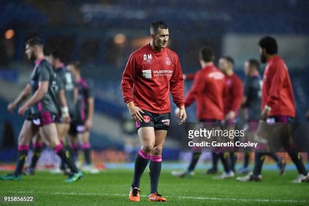 Danny McGuire of Hull KR warms up ahead of the Betfred Super League match between Leeds Rhinos and Hull KR at Elland Road on February 8, 2018 in...