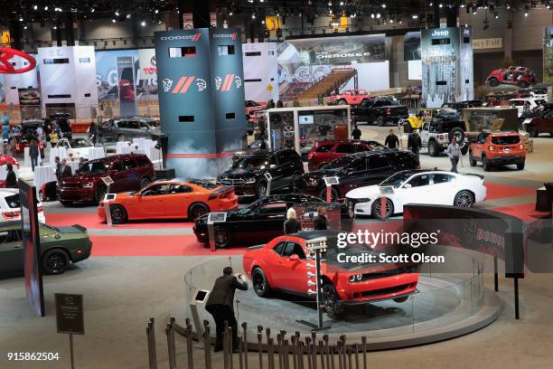 Fiat Chrysler Automobiles shows off their Dodge line of cars at the Chicago Auto Show on February 8, 2018 in Chicago, Illinois. The show is the...