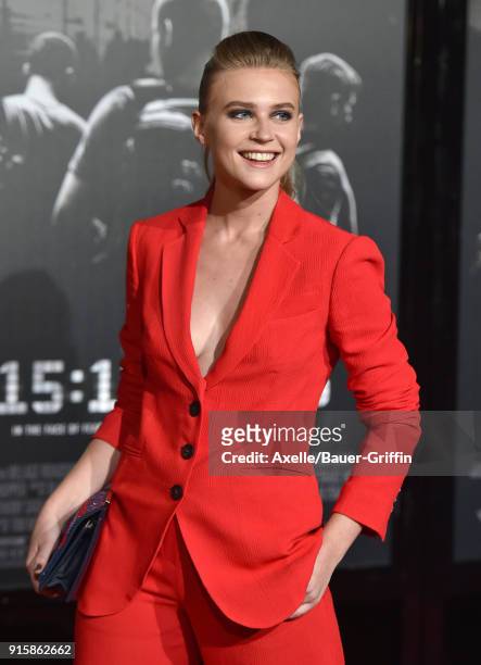 Actress Jeanne Goursaud attends the premiere of 'The 15:17 To Paris' at Warner Bros. Studios on February 5, 2018 in Burbank, California.