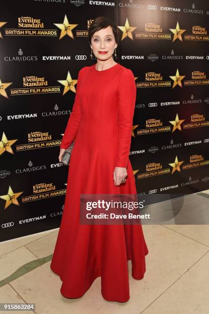 Dame Kristin Scott Thomas arrives at the London Evening Standard British Film Awards 2018 at Claridge's Hotel on February 8, 2018 in London, England.