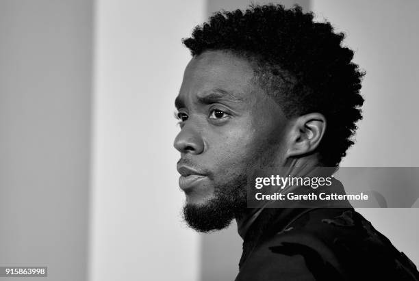 Chadwick Boseman attends the European Premiere of Marvel Studios' "Black Panther" at the Eventim Apollo, Hammersmith on February 8, 2018 in London,...