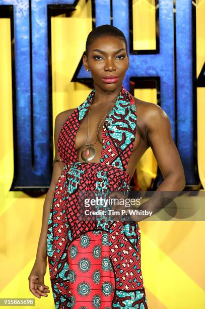 Michaela Coel attends the European Premiere of 'Black Panther' at Eventim Apollo on February 8, 2018 in London, England.