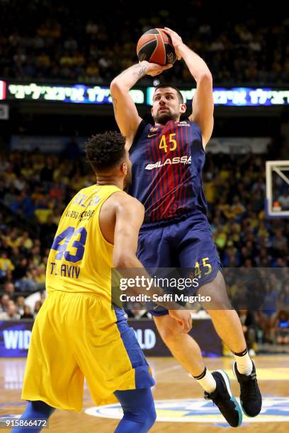 Adrien Moerman, #45 of FC Barcelona Lassa in action during the 2017/2018 Turkish Airlines EuroLeague Regular Season Round 22 game between Maccabi Fox...