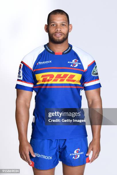 Nizaam Carr poses during the Stormer 2018 Super Rugby headshots session on Feberuary 8, 2018 in Cape Town, South Africa.