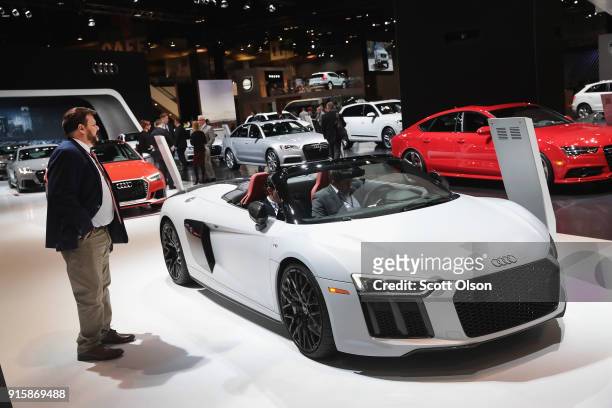 Audi shows off their $177,000 V10 R8 at the Chicago Auto Show on February 8, 2018 in Chicago, Illinois. The show is the nation's largest and...