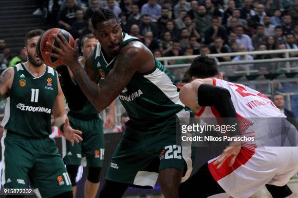 Kenny Gabriel, #22 of Panathinaikos Superfoods Athens in action during the 2017/2018 Turkish Airlines EuroLeague Regular Season Round 22 game between...