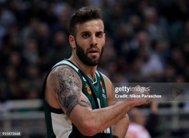 Nikos Pappas, #11 of Panathinaikos Superfoods Athens react during the 2017/2018 Turkish Airlines EuroLeague Regular Season Round 22 game between...