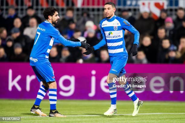 Youness Mokhtar of PEC Zwolle, Younes Namli of PEC Zwolle during the Dutch Eredivisie match between PEC Zwolle and sc Heerenveen at the MAC3Park...