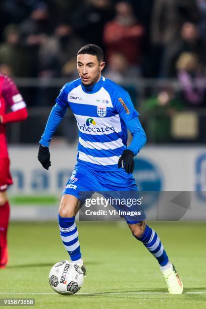 Younes Namli of PEC Zwolle during the Dutch Eredivisie match between PEC Zwolle and sc Heerenveen at the MAC3Park stadium on February 06, 2018 in...
