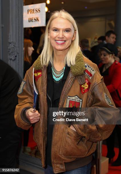 Anneka Rice arrives at the press night performance of "All Or Nothing: The Mod Musical" at The Arts Theatre on February 8, 2018 in London, England.