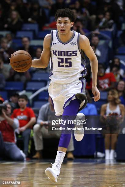 Justin Jackson of the Sacramento Kings drives with the ball during the second half against the New Orleans Pelicans at the Smoothie King Center on...