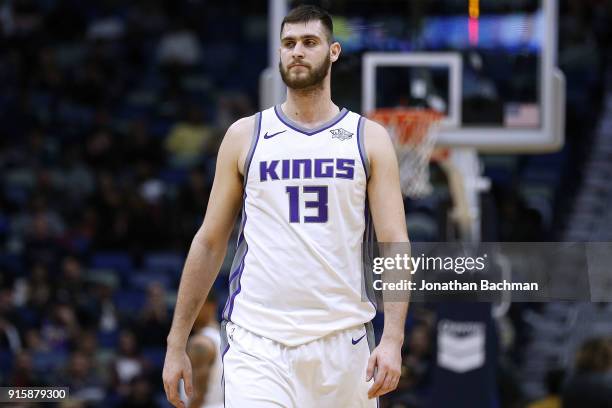 Georgios Papagiannis of the Sacramento Kings reacts during the second half against the New Orleans Pelicans at the Smoothie King Center on January...