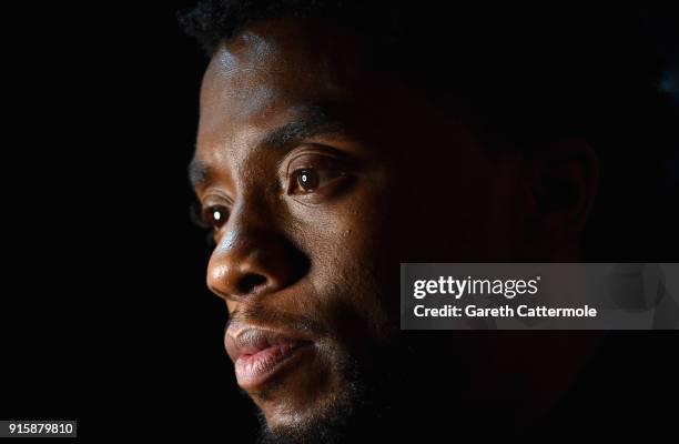 Chadwick Boseman attends the European Premiere of Marvel Studios' "Black Panther" at the Eventim Apollo, Hammersmith on February 8, 2018 in London,...