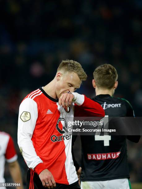 Nicolai Jorgensen of Feyenoord during the Dutch Eredivisie match between Feyenoord v FC Groningen at the Stadium Feijenoord on February 8, 2018 in...