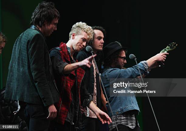 Midnight Youth accept their award for Best Rock Album during the 2009 Vodafone Music Awards at Vector Arena on October 8, 2009 in Auckland, New...