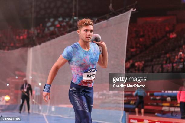 Kevin Mayer of France competes in shot put triathlon during the Athletics Indoor Meeting of Paris 2018, at AccorHotels Arena in Paris, France on...