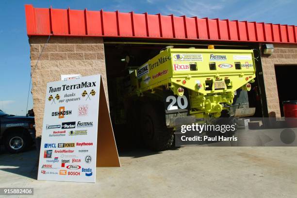 Team TerraMax from Oshkosh Truck Corporation, Oshkosh, Winsconsin. 25 teams are trying to qualify at the California Speedway for the Defense Advanced...