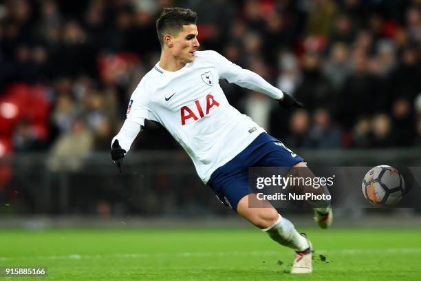 Tottenham Hotspur's Erik Lamela takes a shot at goal during the FA Cup Fourth Round replay match between Tottenham Hotspur and Newport County at...