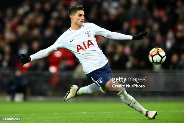 Tottenham Hotspur's Erik Lamela takes a shot during the FA Cup Fourth Round replay match between Tottenham Hotspur and Newport County at Wembley...