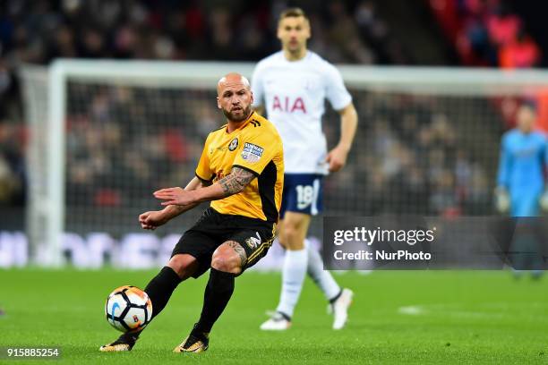 David Pipe of Newport County looks upfield during the FA Cup Fourth Round replay match between Tottenham Hotspur and Newport County at Wembley...