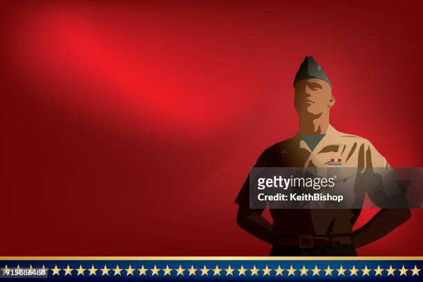 ilustrações, clipart, desenhos animados e ícones de soldado veterano, eua no fundo da facilidade - marines military