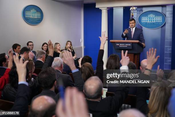White House Principal Deputy Press Secretary Raj Shah speaks during the daily briefing in the Brady Briefing Room of the White House on February 8,...
