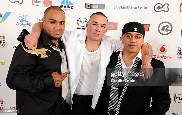 Smashproof pose with the awards for C4 Best Music Video , Highest Selling NZ Single and Vodafone People's Choice during the 2009 Vodafone Music...