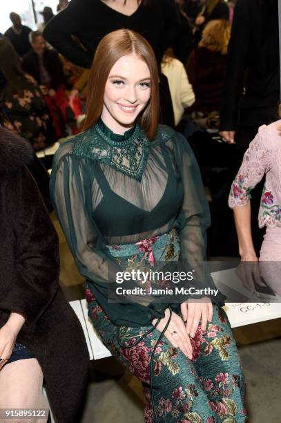 Model Larsen Thompson attends the Tadashi Shoji front row during New York Fashion Week: The Shows at Gallery I at Spring Studios on February 8, 2018...