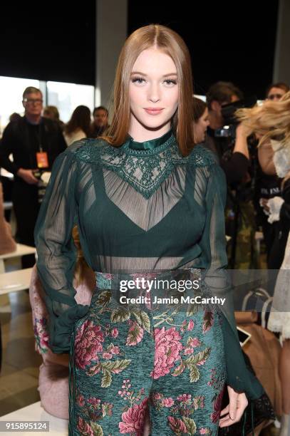 Model Larsen Thompson attends the Tadashi Shoji front row during New York Fashion Week: The Shows at Gallery I at Spring Studios on February 8, 2018...