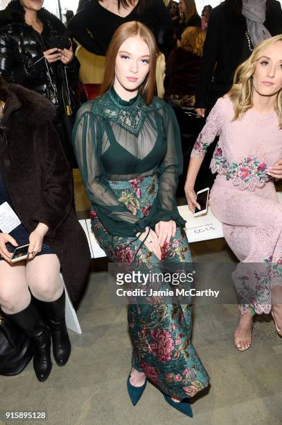 Model Larsen Thompson attends the Tadashi Shoji front row during New York Fashion Week: The Shows at Gallery I at Spring Studios on February 8, 2018...