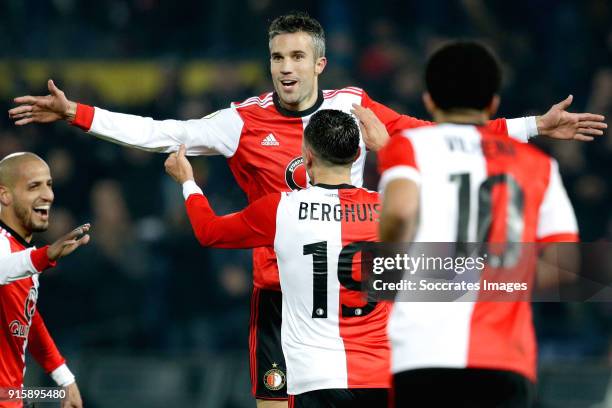 Robin van Persie of Feyenoord celebrates 3-0 with Karim El Ahmadi of Feyenoord, Steven Berghuis of Feyenoord, Tonny Vilhena of Feyenoord during the...