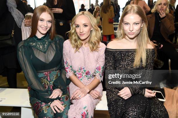 Model Larsen Thompson, Gymnast Nastia Liukin and Actor Danielle Lauder attends the Tadashi Shoji front row during New York Fashion Week: The Shows at...