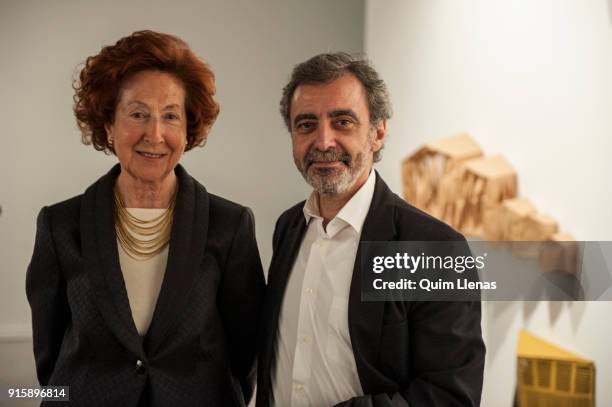 Curator Maria de Corral and Reina Sofia Museum director Manuel Borja-Villel pose for a photo shoot during the opening of Soledad Sevilla's exhibition...