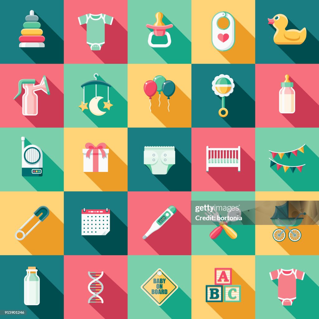 Flaches Design-Baby-Icon-Set mit Seite Schatten