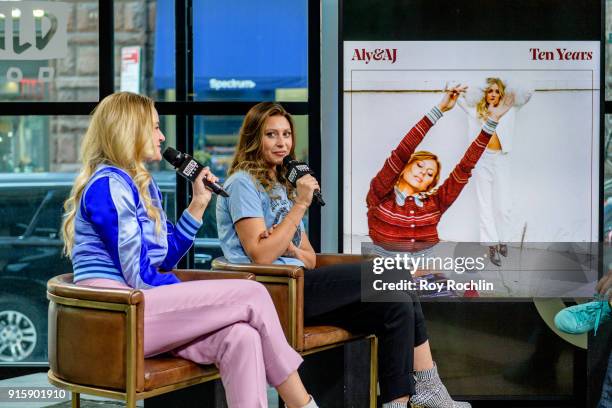 Amanda Joy Michalka and Alyson Michalka of Aly & AJ discuss "Ten Years" with the Build Series at Build Studio on February 8, 2018 in New York City.