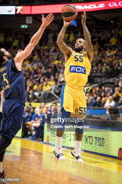Pierre Jackson, #55 of Maccabi Fox Tel Aviv in action during the 2017/2018 Turkish Airlines EuroLeague Regular Season Round 22 game between Maccabi...