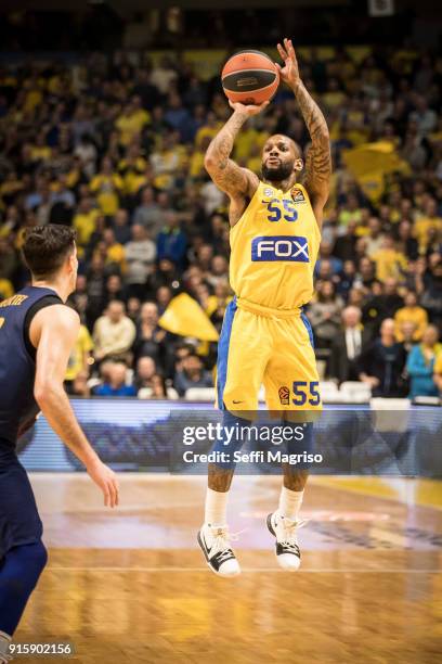 Pierre Jackson, #55 of Maccabi Fox Tel Aviv in action during the 2017/2018 Turkish Airlines EuroLeague Regular Season Round 22 game between Maccabi...