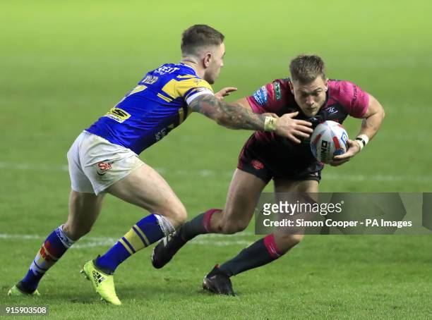Hull KR's Chris Atkin is tackled by Leeds Rhinos' Richie Myler during the Betfred Super League match at Elland Road, Leeds.