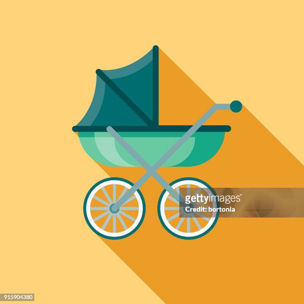 carriage flat design baby icon - pushchair stock illustrations