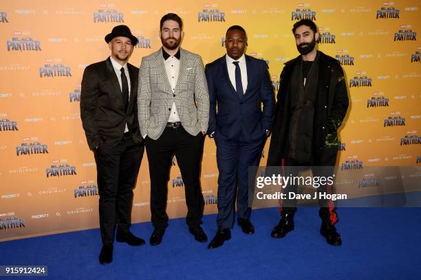 Rudimental attend the European Premiere of 'Black Panther' at Eventim Apollo on February 8, 2018 in London, England.