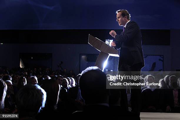 David Cameron, leader of the Conservative Party, delivers his keynote speech to delegates on the last day of the 2009 Conservative Conference at...